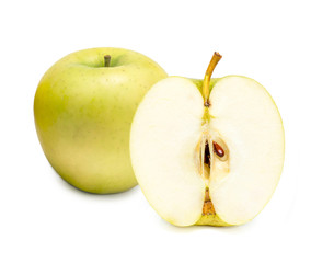 Fresh Green Apple Isolated on White, Apple Wang Lin or Apple Orin, Golden yellow delicious juicy apples isolated on white