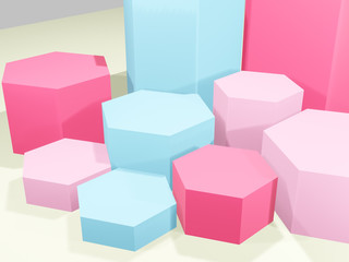 3D render Hexagon platform stands pastel colors