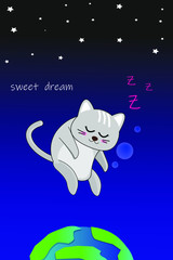 Cartoon design with cat on the moon