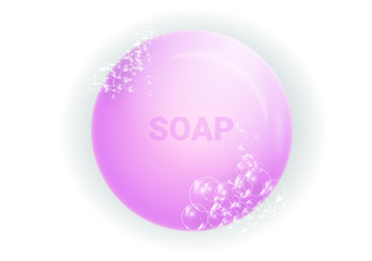 Soap bar with foam and bubbles isolated vector illustration on white background. Soap foam for lather. Vector illustration.