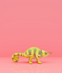 Chameleon on pastel color background,3d rendering