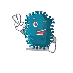 Happy clostridium cartoon design concept with two fingers