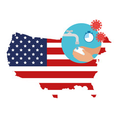 map of usa with wash hands for prevention covid 19 vector illustration design