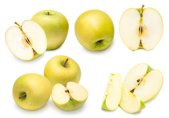 Fresh Green Apple Isolated on White, Apple Wang Lin or Apple Orin, Golden yellow delicious juicy apples isolated on white