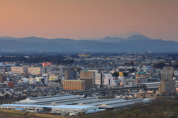 夕焼けの北上市街地