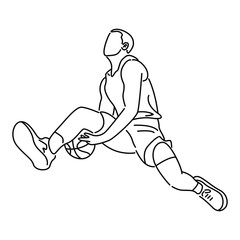 Basketball player dunking graphic vector. Line art vector illustration isolated on white background