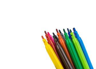 A large set of multicolored markers isolated on a white background.