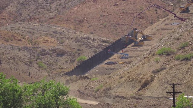 El Paso, Texas, USA. 31 May 2019.  Border wall under construction on Mount Cristo Rey that separates USA from Mexico