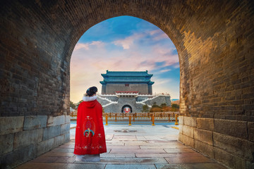 The Archery Tower of Qianmen or Zhengyangmen Gate, first built in 1419 during the Ming dynasty,...