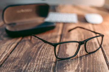 Glasses for sight and vision correction and protection from computer with ptotection case on the...
