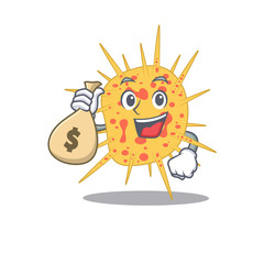 Rich mycobacterium kansasii cartoon design holds money bags