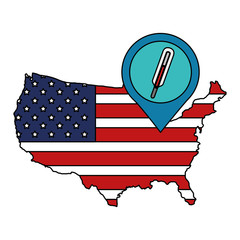 map of usa with thermometer in pin location vector illustration design