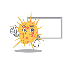 Humorous mycobacterium kansasii cartoon design Thumbs up bring a white board