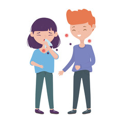 Woman with dry cough man and covid 19 virus vector design