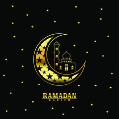 ramadan kareem with half moon and stars vector background