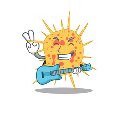 Talented musician of mycobacterium kansasii cartoon design playing a guitar