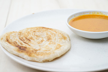 Roti canai on close up shot. Malaysian food.  