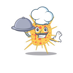 Mycobacterium kansasii chef cartoon character serving food on tray