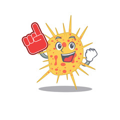 Mycobacterium kansasii presented in cartoon character design with Foam finger