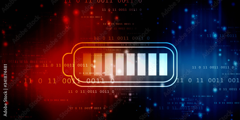 Poster 2d rendering electrical energy and power supply source concept, accumulator battery with charging le