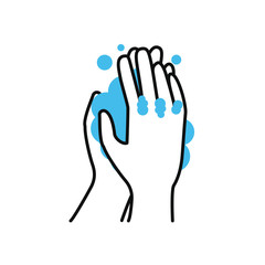 hands washing with soap and water, half color half line style