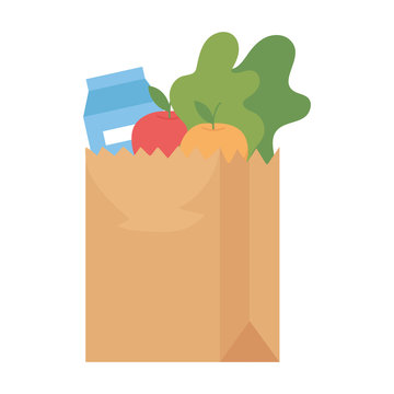 Shopping products inside bag vector design