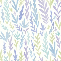 Seamless pattern with simple minimalistic branches and leaves 