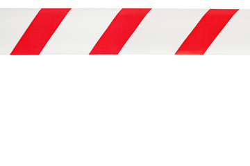 One red and white warning tape on an isolated white background. Concept for protecting people from coronavirus infection. Coronavirus, Covid-19. Banner