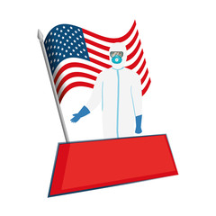 usa flag and person with biohazard suit vector illustration design
