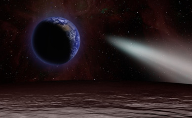 The crescent Earth as Seen from the Surface of the Moon - Elements of this Image Furnished by NASA