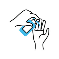 hands applying antibacterial icon, half color half line style