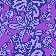Fototapeta na wymiar seamless pattern exotic shapes with flowers and leaves plants