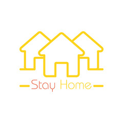 Stay home concept, yellow houses and Lettering typography