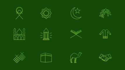 ramadan icons on green background.vector illustration