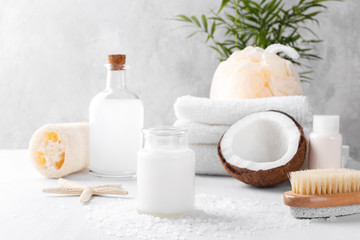 Coconut spa setting and health care items
