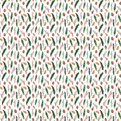 Watercolor hand drawn floral pattern. Seamless forest texture.