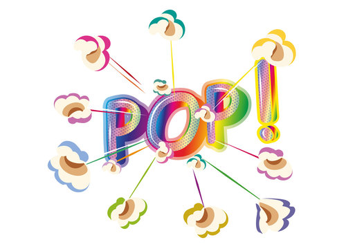 Pop Art Comic Typografie mit buntem Popcorn