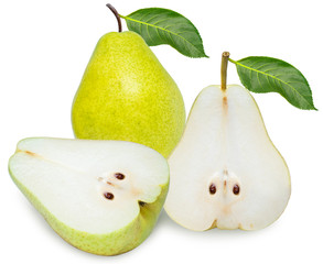 Obraz na płótnie Canvas Fresh pears isolated on white background , Red pear with cut piece on a white with clipping path
