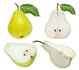 Fototapeta na wymiar Fresh pears isolated on white background , Red pear with cut piece on a white with clipping path