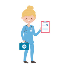Isolated woman doctor with kit and history vector design