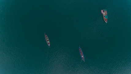 Aerial view of Local fisherman boat in blue sea Soth of Thailand - 341883243