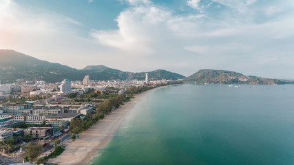Fototapeta na wymiar Aerial view of Patong Beach South of Thailand without people on the beach