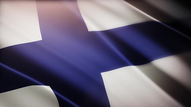 4k Finland National flag slow waving with visible wrinkles in Finns wind blue sky seamless loop background.A fully digital rendering,animation loops at 40 seconds,smooth texture.