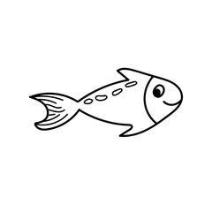 vector element, black and white drawing of a marine inhabitant, cute little fish