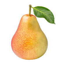 Fresh pear isolated on white background ,Red pear with cut piece on a white with clipping path