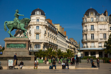Place du Martroi with statue of Joan of Arc, Orleans - obrazy, fototapety, plakaty
