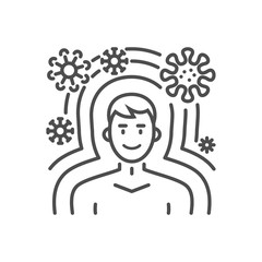 Immunity related vector thin line icon. Man protected from virus immunity. Isolated on white background. Editable stroke. Vector illustration.