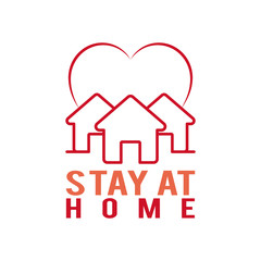 Stay home concept, Lettering typography and houses and heart icon, colorful design