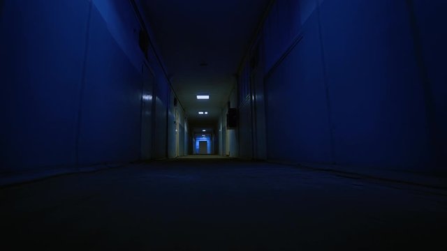 Hospital or Laboratory Corridor Point of View of Walking Down Ominous Scary Corridor Horror Thriller Scene