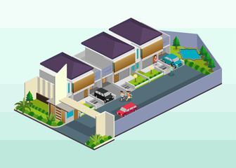 Isometric vector icon or infographic element representing a real estate housing area